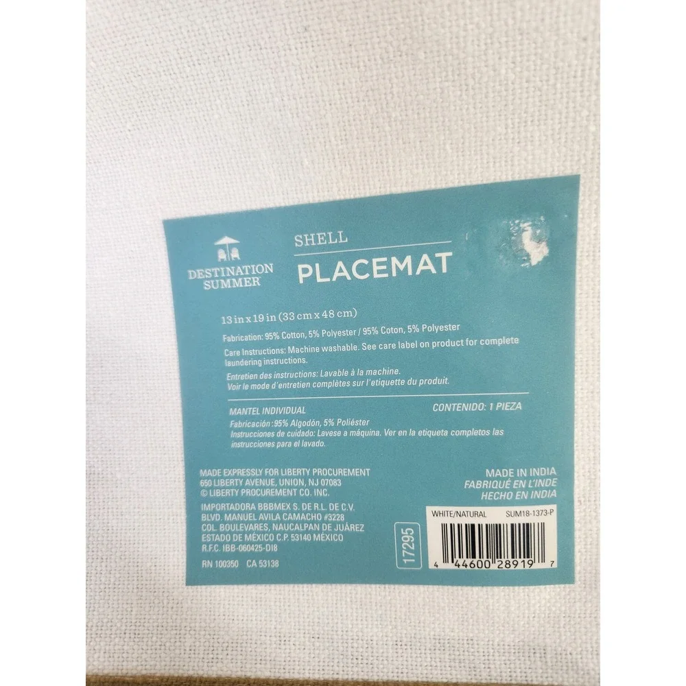 Destination Summer Placemats Set of 6 White Tan Shell Coastal Cotton Beach Boho